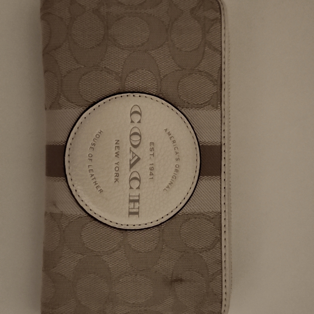 Coach monogram cream wallet(pre loved makeup stain shown in last pic)